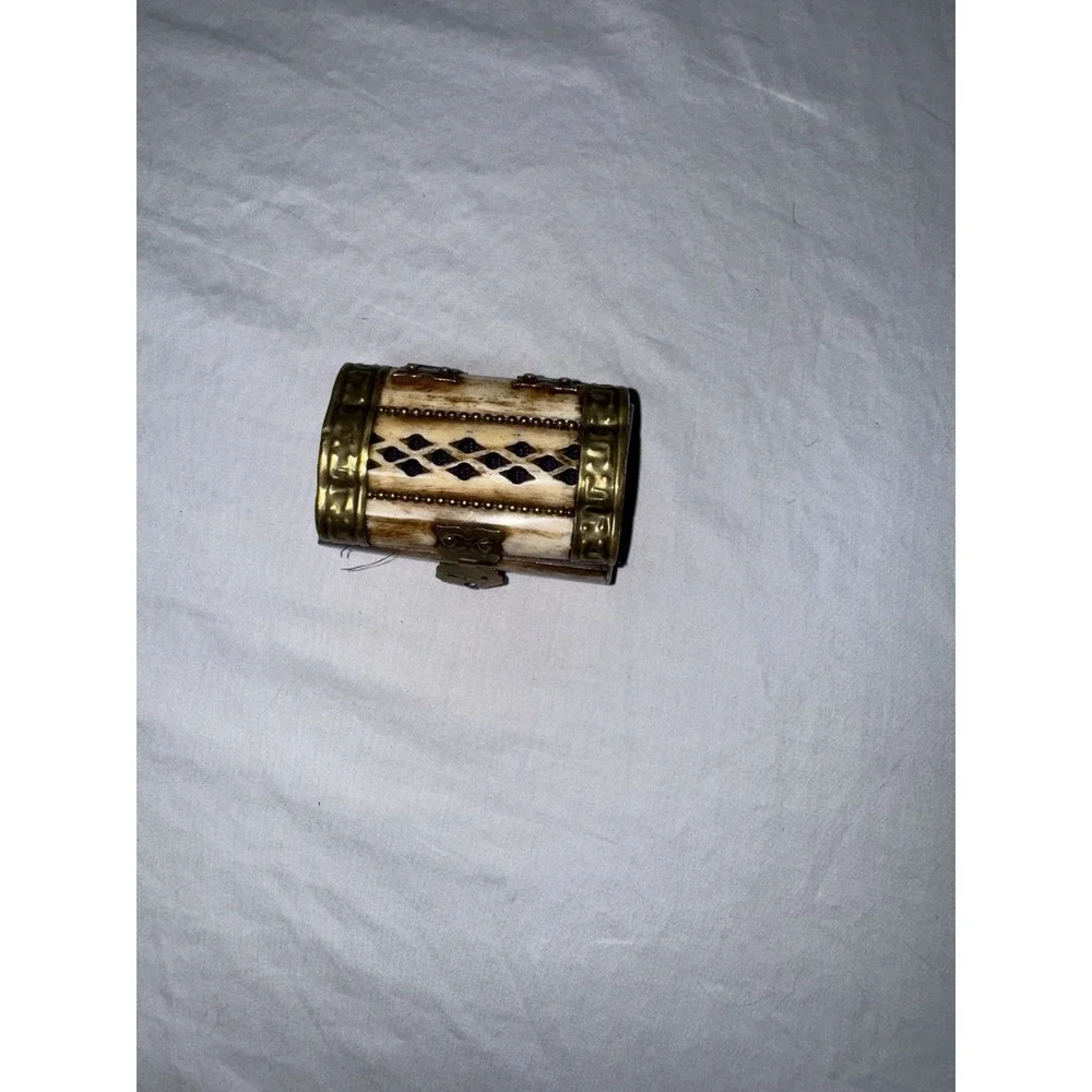 Vintage Bone and Brass Trinket Box Felt Lining India Jewelry Trinket Storage